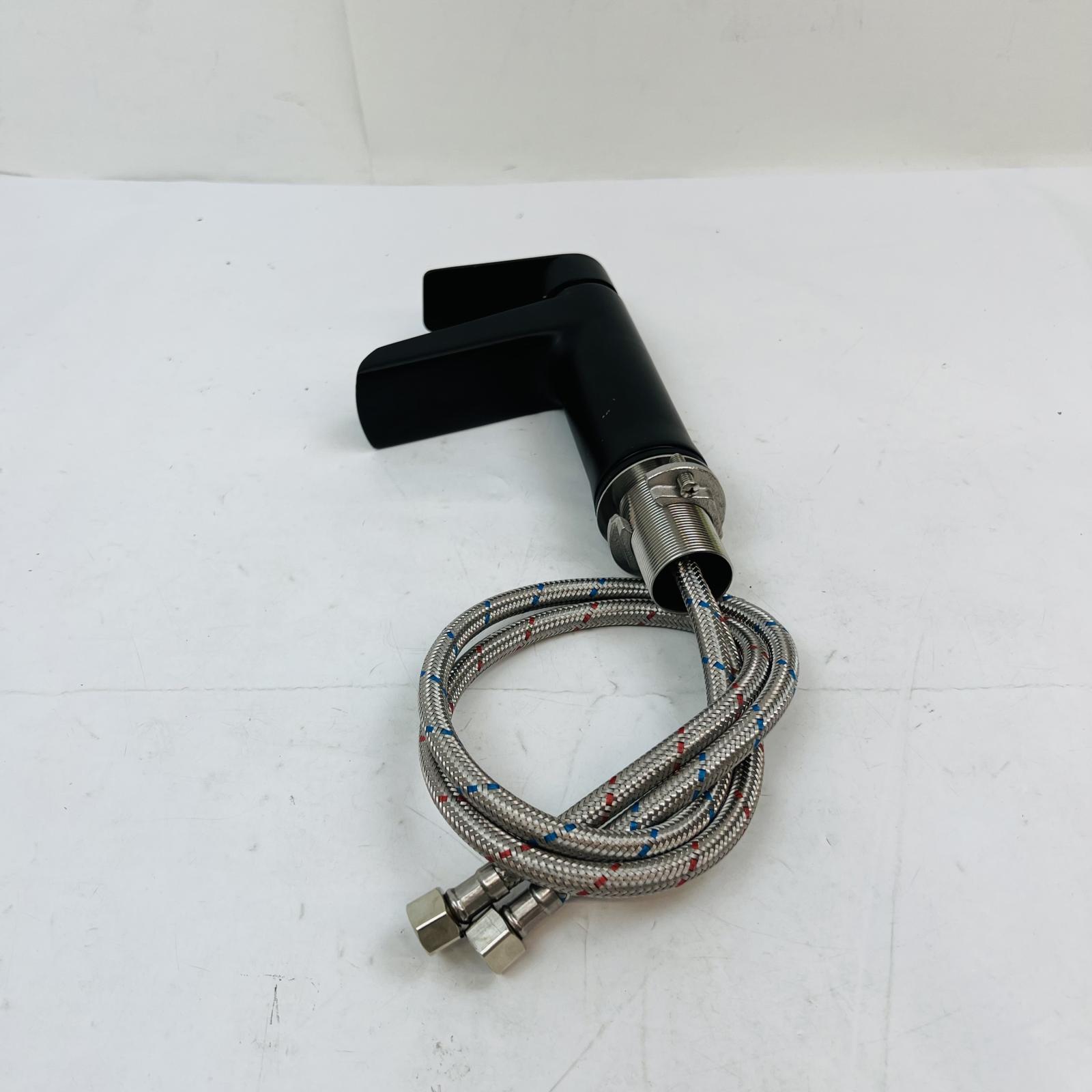 Modern Matte Black Single Handle Bathroom Faucet with Hoses - Photo 2