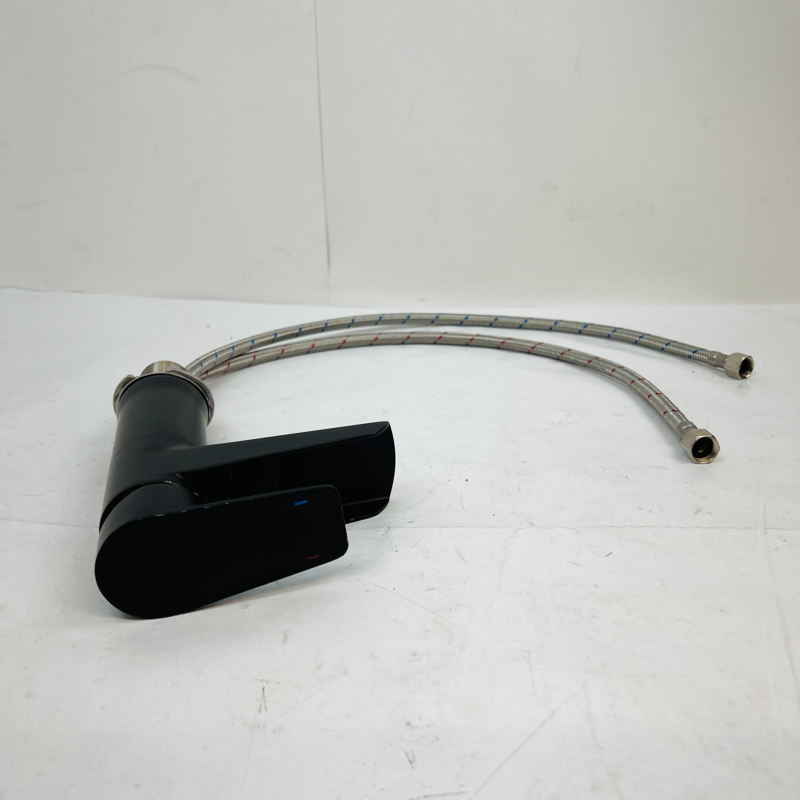 Modern Matte Black Single Handle Bathroom Faucet with Hoses - Photo 4