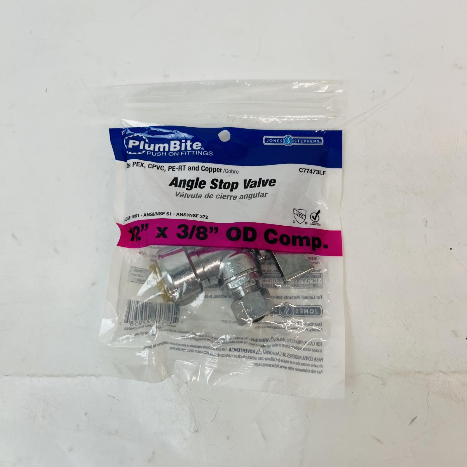 Lot of 2 PlumBite Angle Stop Valve 1/2" x 3/8" OD Comp. Push-On Fittings - Photo 2