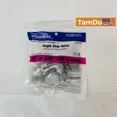 Lot of 2 PlumBite Angle Stop Valve 1/2" x 3/8" OD Comp. Push-On Fittings at Fasteners & Hardware in new condition