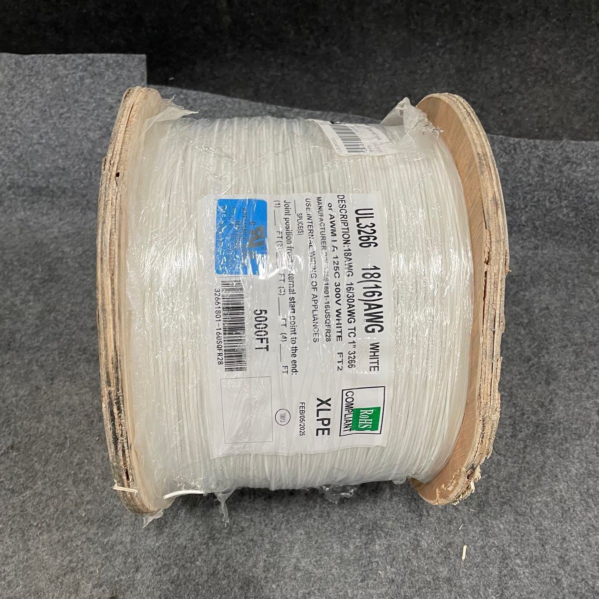 UL3266 18(16) AWG White XLPE Wire, 300V, 5000FT Spool - Photo 2