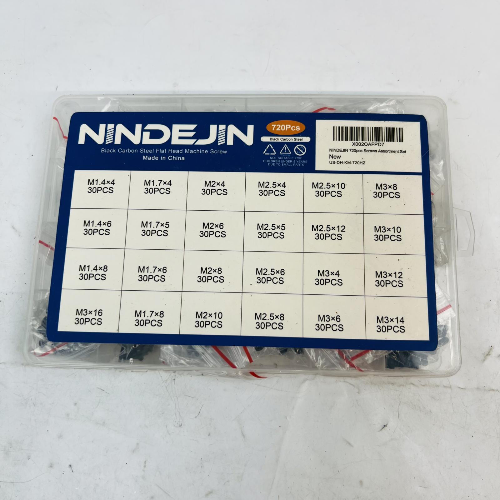 NINDEJIN 720pcs Flat Head Machine Screws Kit M1.4 M1.7 M2 M2.5 M3 Black Steel - Photo 2