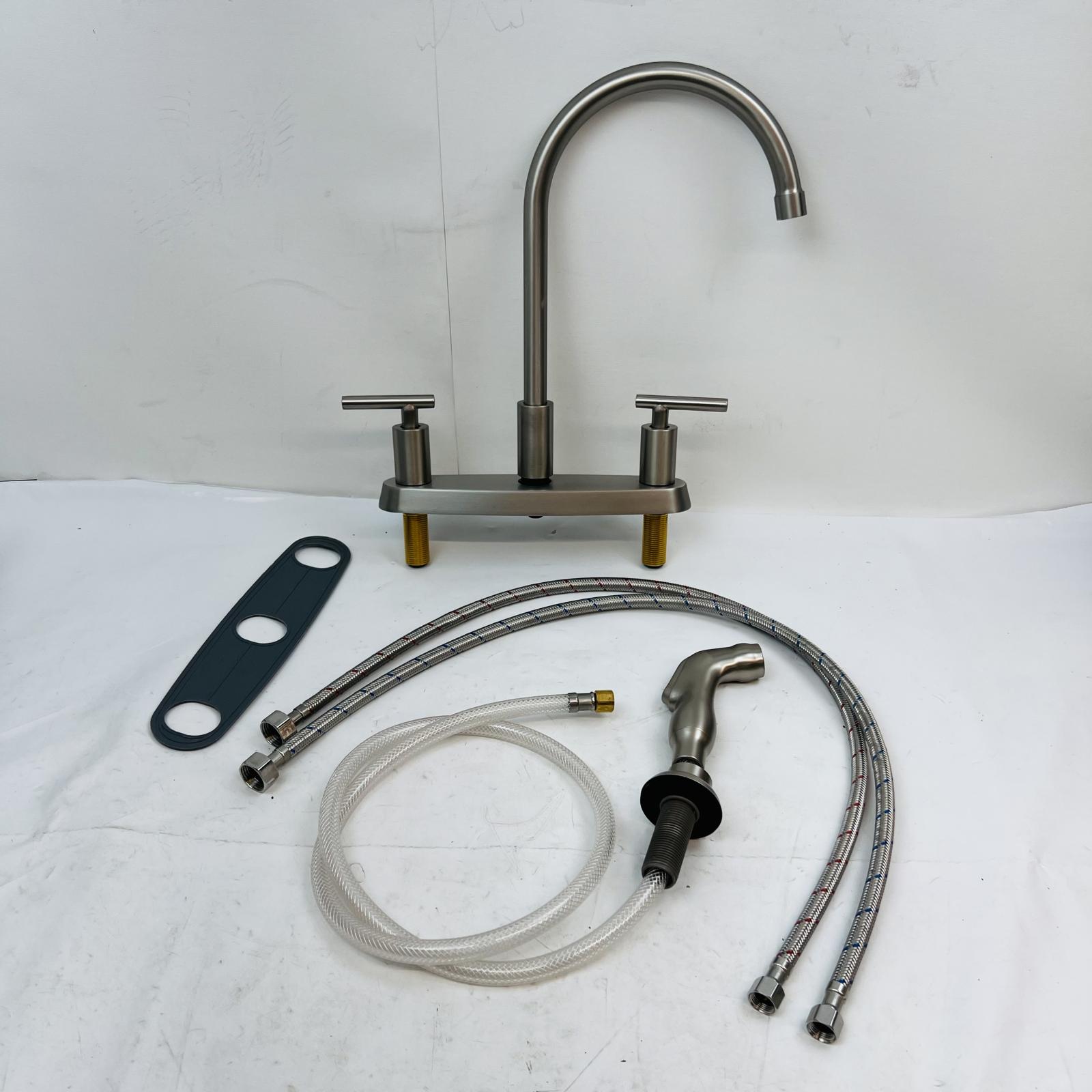 Brushed Nickel Kitchen Faucet, 2-Handle Deck Mount w/ Side Sprayer - Photo 2