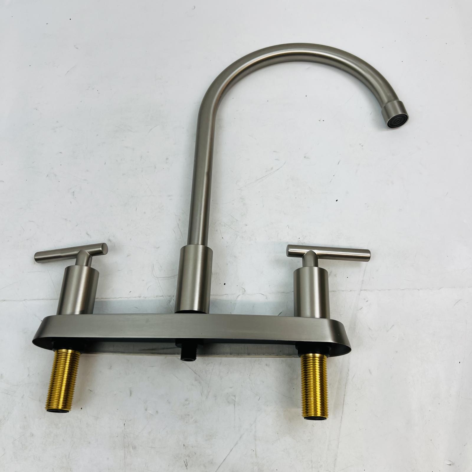 Brushed Nickel Kitchen Faucet, 2-Handle Deck Mount w/ Side Sprayer - Photo 3