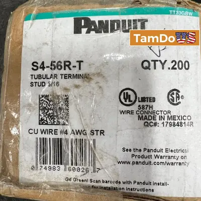 Panduit S4-56R-T Tubular Terminal, 5/16" Stud, Box of 200 at Electrical Equipment & Supplies in new condition