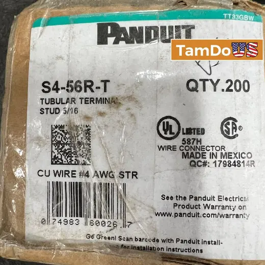 Panduit S4-56R-T Tubular Terminal, 5/16" Stud, Box of 200 at TamDoUS Taylorsville