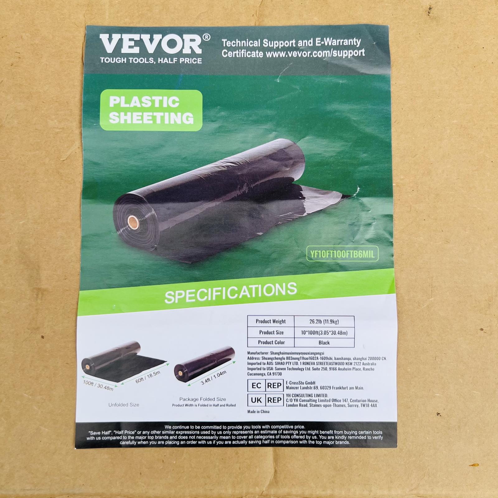 Vevor Plastic Sheeting 10' x 100' Black 6 Mil Heavy Duty Poly Roll Vapor Barrier - Photo 3