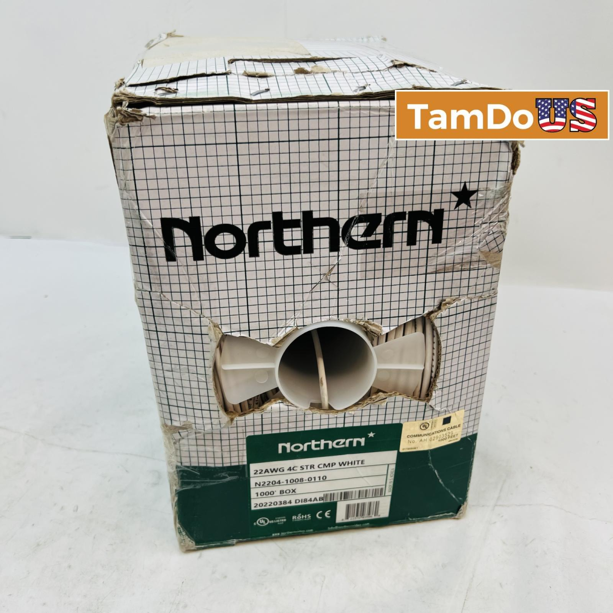 Northern 22AWG 4C CMP White Communication Cable, 1000ft Pull Box - Photo 1