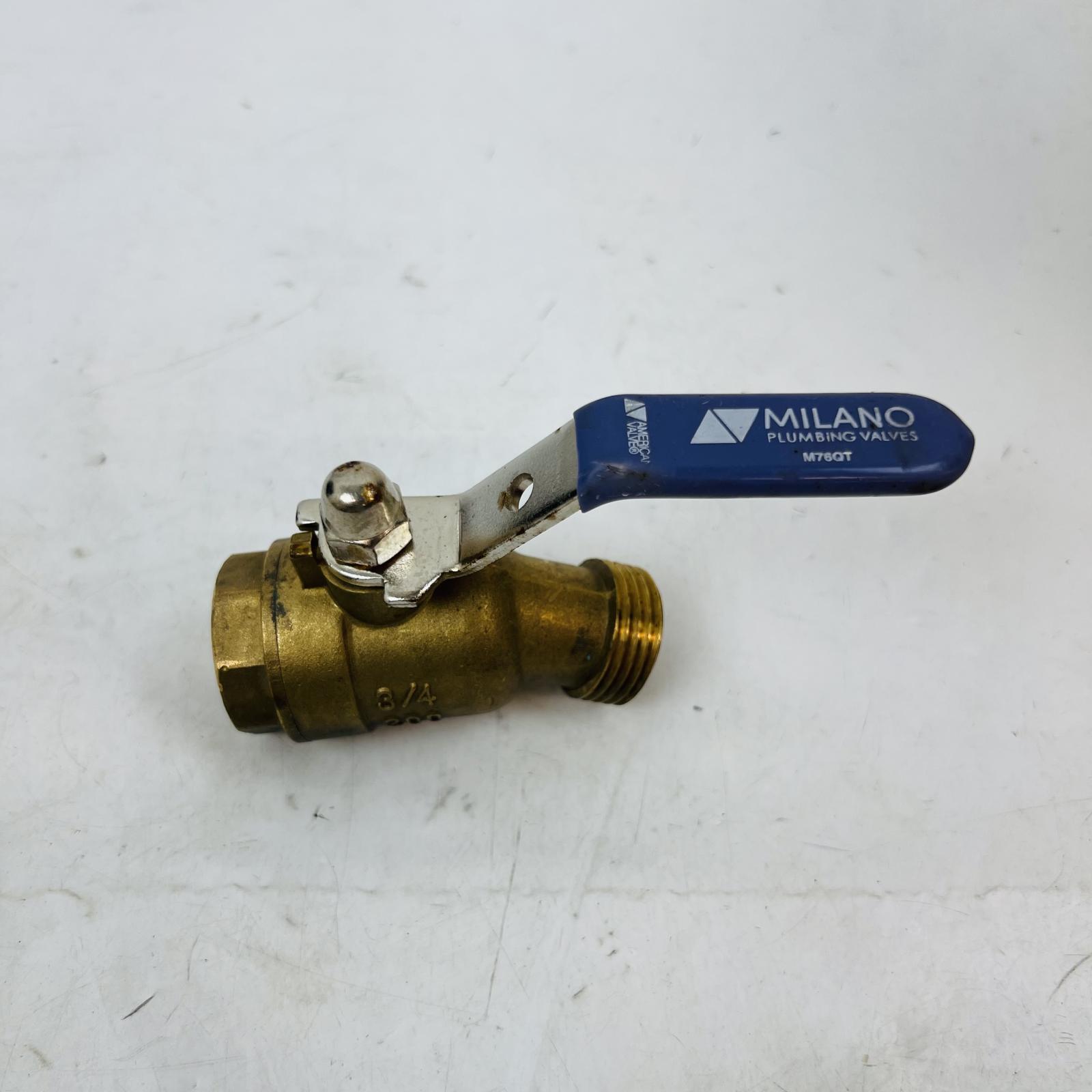 Milano M76QT Brass Ball Valve, 3/4" Plumbing Valve, Threaded, Blue Handle - Photo 2