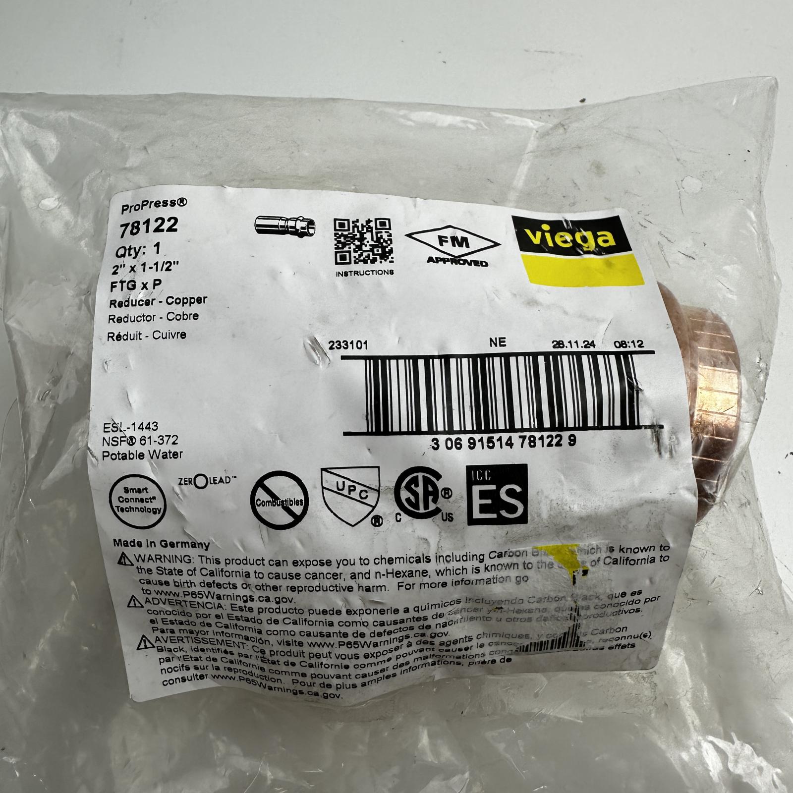 Viega ProPress 78122 Copper Reducer 2" x 1-1/2" FTG x P - Photo 2