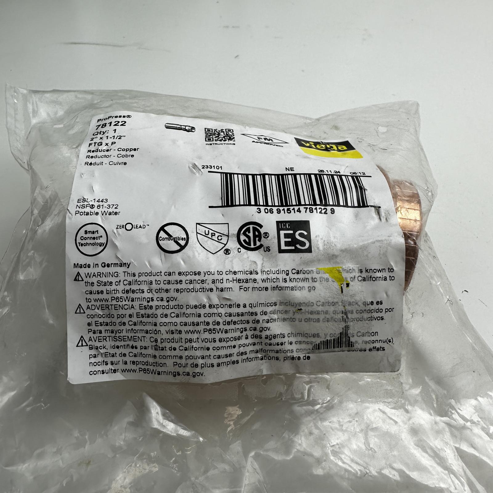 Viega ProPress 78122 Copper Reducer 2" x 1-1/2" FTG x P - Photo 9