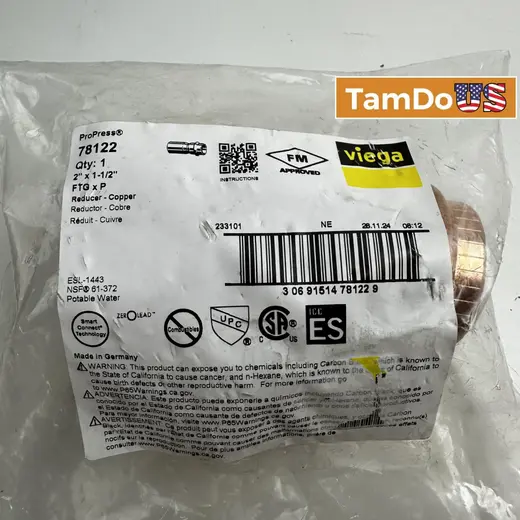Viega ProPress 78122 Copper Reducer 2" x 1-1/2" FTG x P at TamDoUS Taylorsville