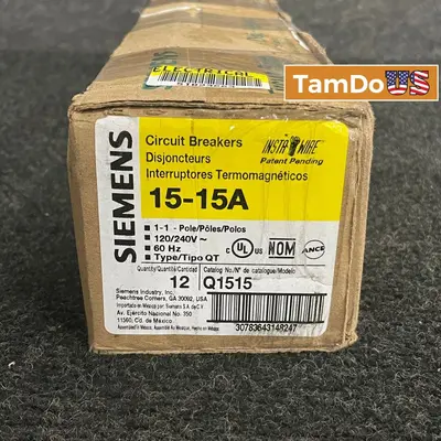 Siemens Q1515 Circuit Breaker, 15A, Type QT, 12 Pack at Electrical Equipment & Supplies in new_open_box condition