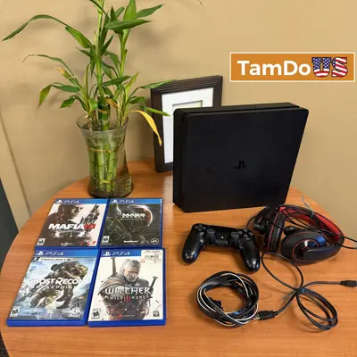 Sony PlayStation 4 Slim Console Bundle – 4 Games + Controller + Headset at Video Game Consoles in excellent condition