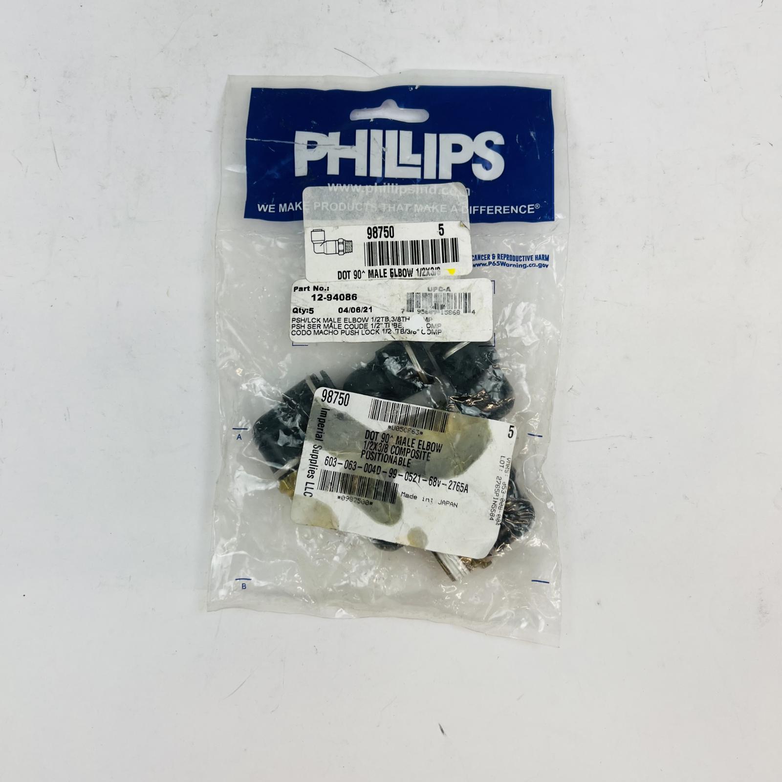 Phillips 98750 DOT 90° Male Elbow 1/2"x3/8" Composite Push-Lock (5-Pack) - Photo 2