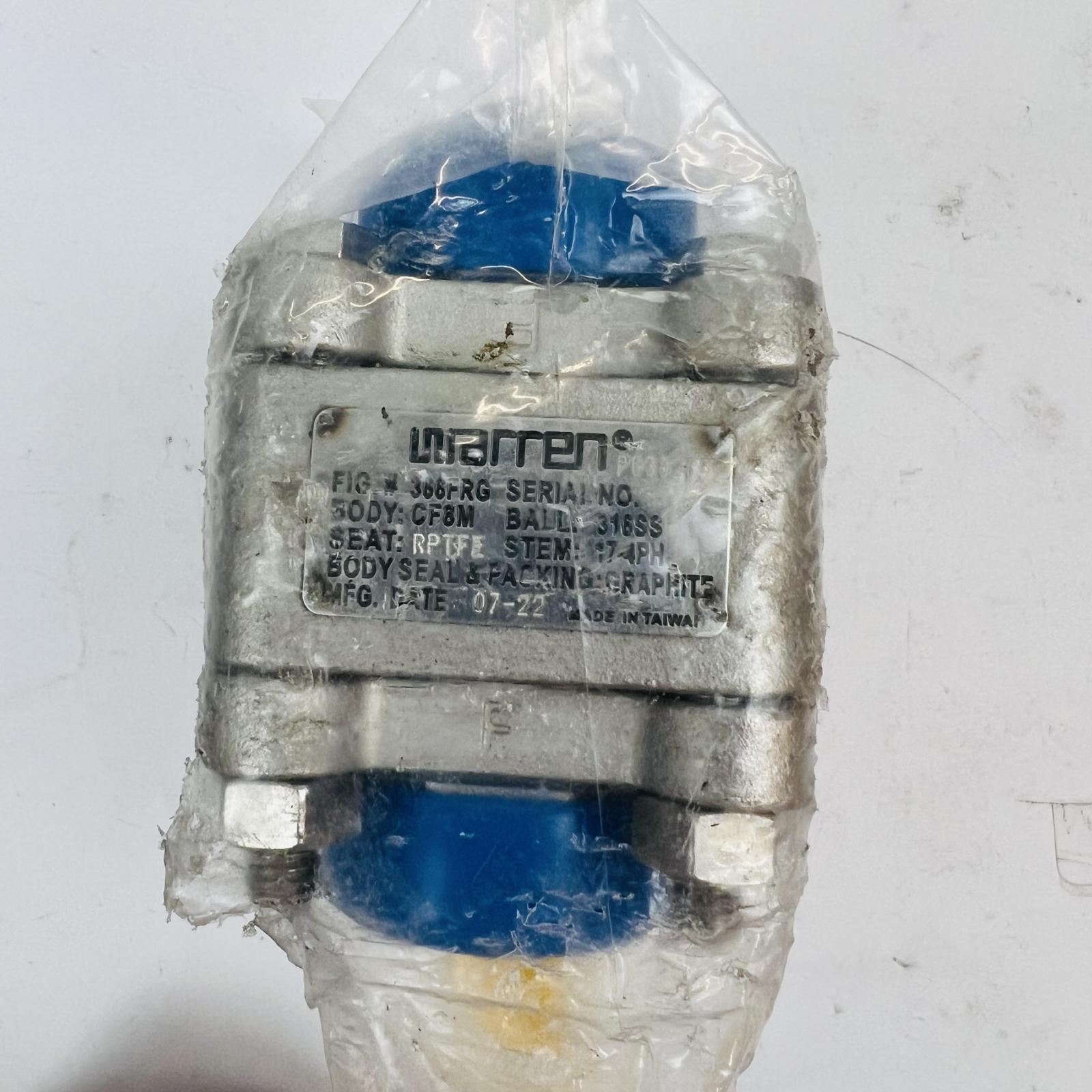 Warren Ball Valve 366FRG CF8M 316SS, RPTFE Seat, 1/2" NPT, Graphite Seal, New - Photo 3