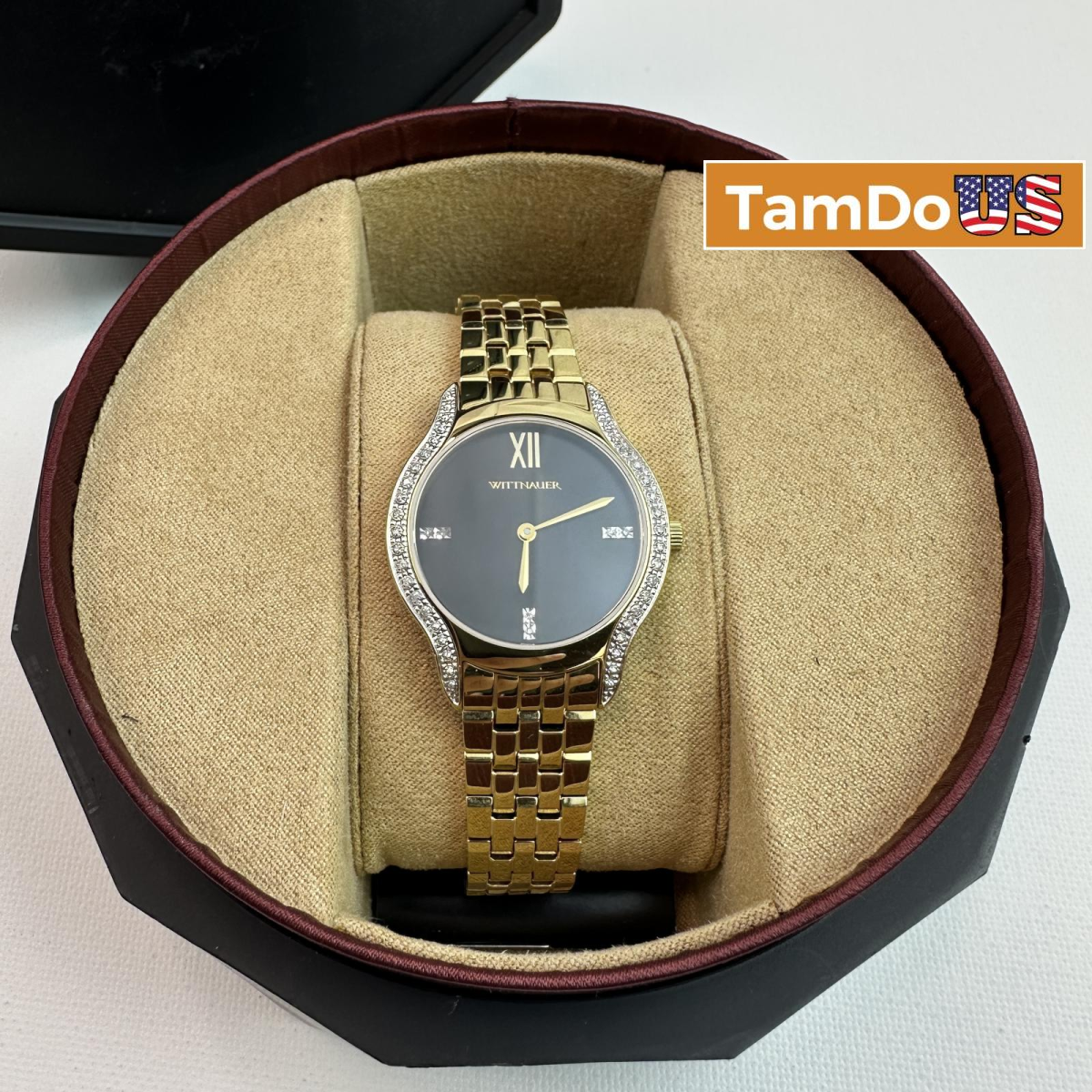 Wittnauer $725 WN4117 Women's Watch 30x30MM Black Diamond Dial Steel Band - Photo 1