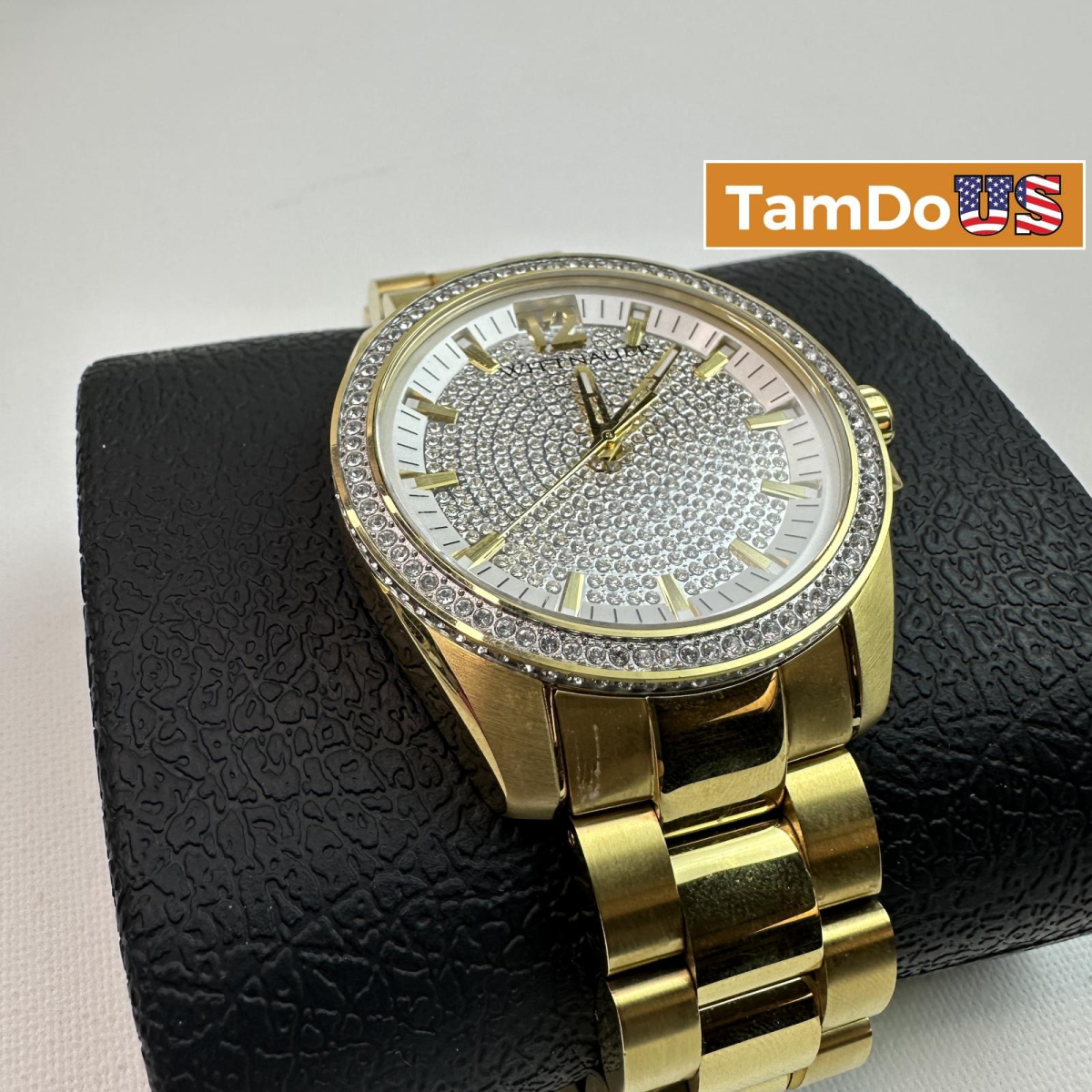 Wittnauer $695 WN3072 Men's 44mm Pave Gold Tone Quartz Stainless Steel Watch - Photo 1