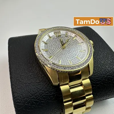 Wittnauer $695 WN3072 Men's 44mm Pave Gold Tone Quartz Stainless Steel Watch at Watches, Parts & Accessories in excellent condition