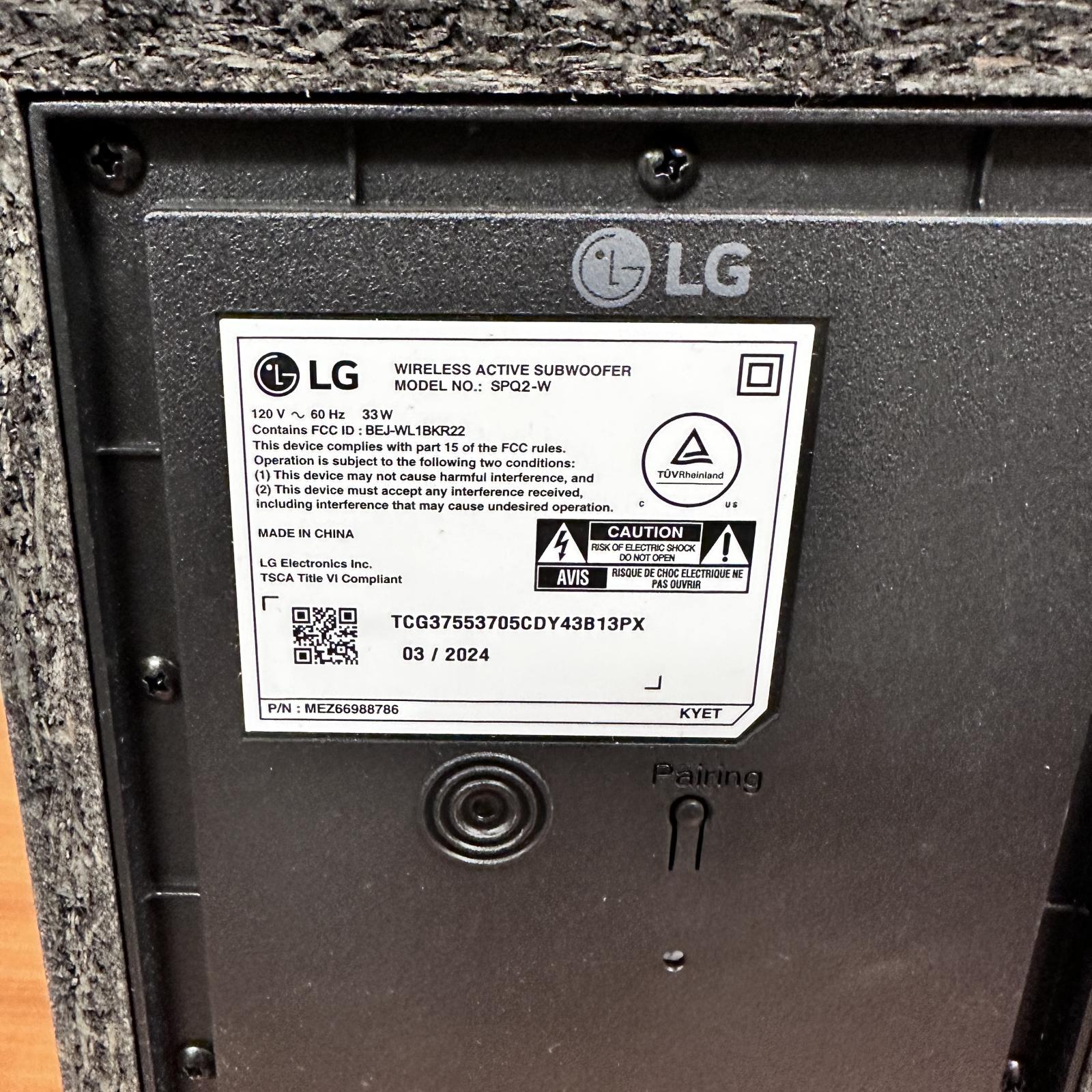 LG SPQ2-W Wireless Active Subwoofer 33W for LG SP2 / SPQ2 Soundbar - Photo 3