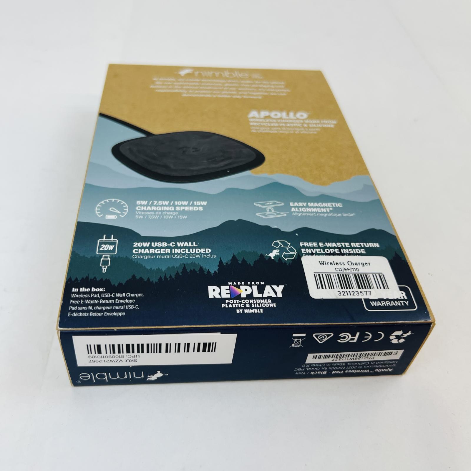 Nimble Apollo Fast Wireless Charger Pad, 15W Qi, Magnetic Alignment, Black - Photo 2