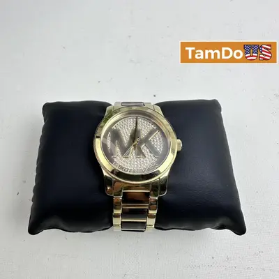 Michael Kors $310 MK5864 Women’s Gold-Tone Crystal Logo Watch 45mm at Watches, Parts & Accessories in fair condition