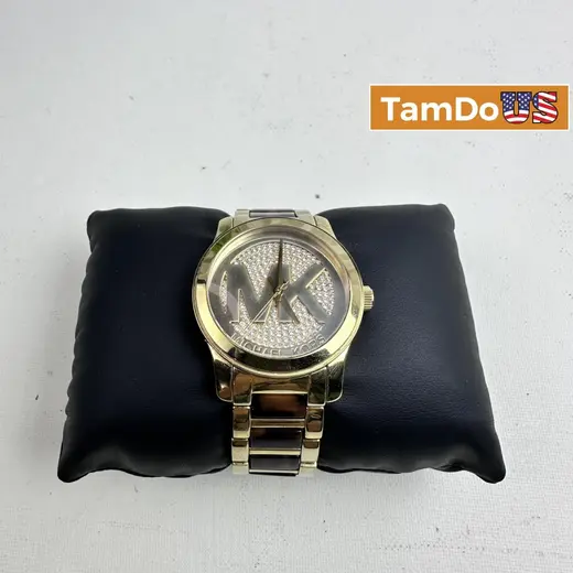 Michael Kors $310 MK5864 Women’s Gold-Tone Crystal Logo Watch 45mm at TamDoUS Taylorsville