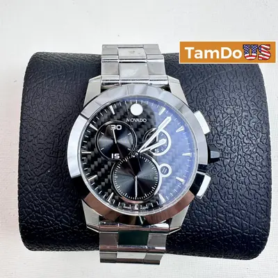 Movado $2495 Vizio Chronograph Men’s Watch, 45mm Carbon Fiber Dial at Watches, Parts & Accessories in fair condition
