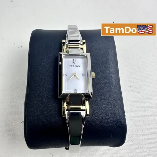 Bulova $350 Women's Watch Silver & Gold Tone Diamond Accent MOP Dial 30M 98P188 at TamDoUS Taylorsville