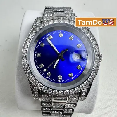 Moissanite $2882 Presidential Watch 41mm, Blue Dial, 13.3CT VVS, White Gold Auto at Watches, Parts & Accessories in excellent condition