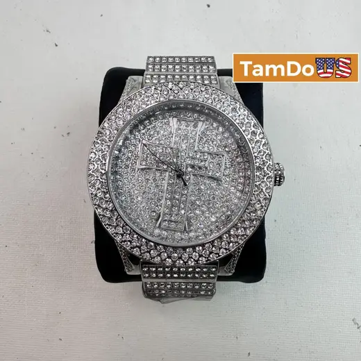 Iced Out Cross Watch $999 Men's 41mm, Full Rhinestone Dial, Gold-Tone Quartz at TamDoUS Taylorsville