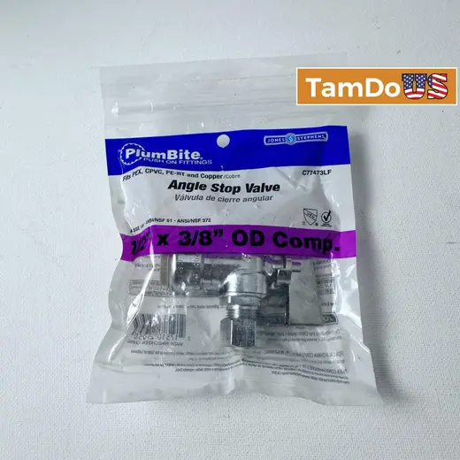 PlumBite C77473LF Angle Stop Valve 1/2" x 3/8" OD Comp Lead-Free Push-On at TamDoUS Taylorsville
