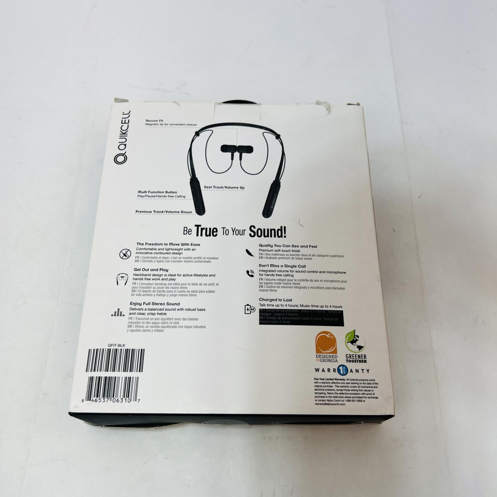 Quikcell Qfit Wireless Neckband Earphones, Built-In Mic, Black - Photo 3