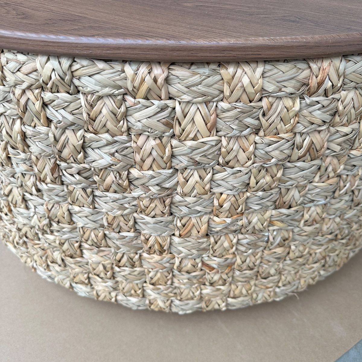 Round Woven Natural Fiber Coffee Table, 31.5" Walnut Top, Modern Boho - Photo 15