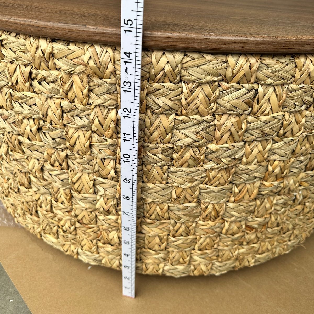Round Woven Natural Fiber Coffee Table, 31.5" Walnut Top, Modern Boho - Photo 16