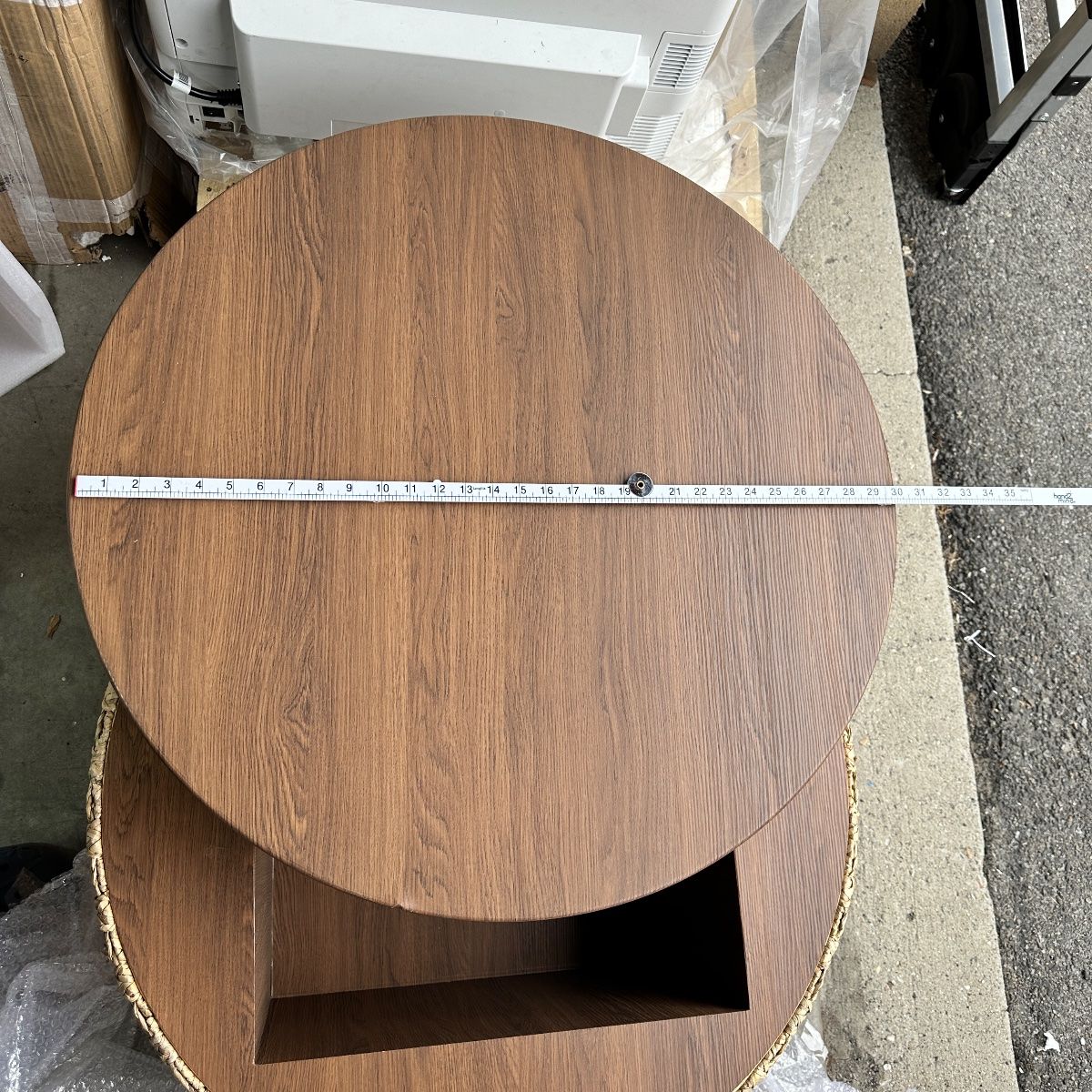 Round Woven Natural Fiber Coffee Table, 31.5" Walnut Top, Modern Boho - Photo 20