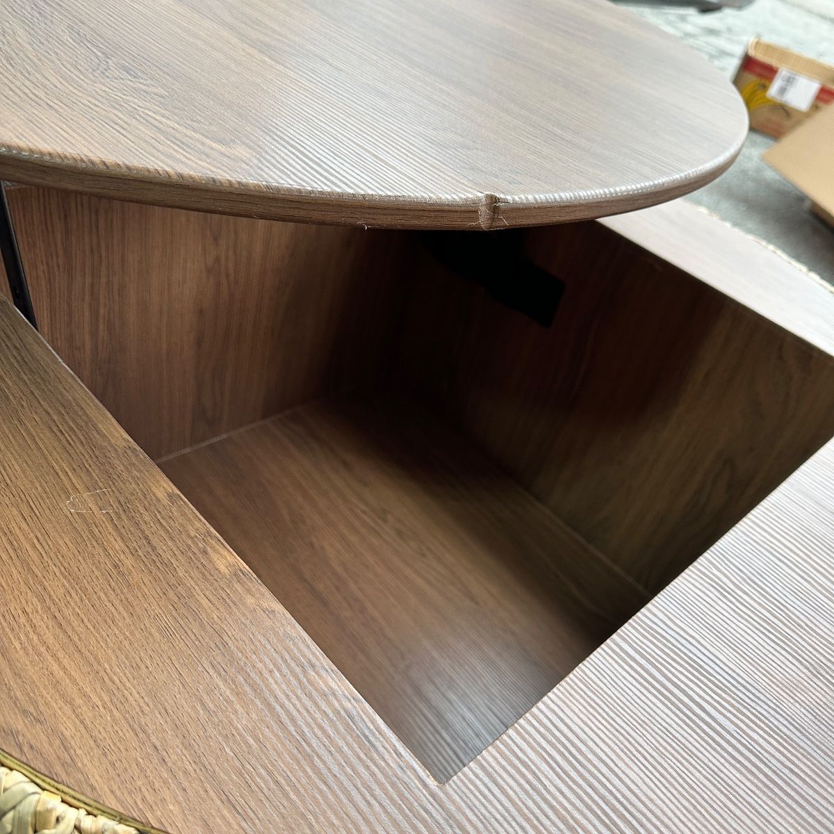 Round Woven Natural Fiber Coffee Table, 31.5" Walnut Top, Modern Boho - Photo 22