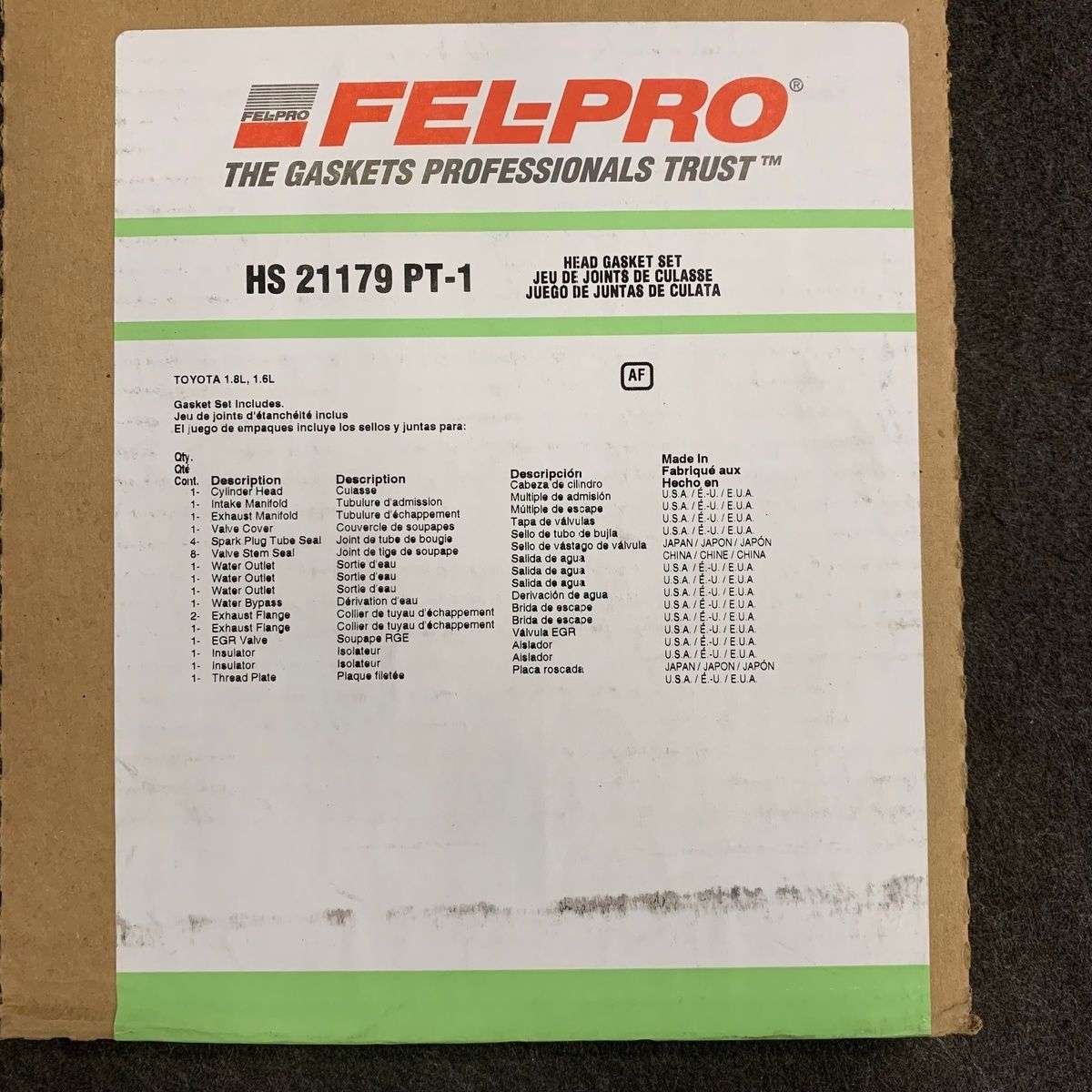 Fel-Pro HS 21179 PT-1 Head Gasket Set for Toyota 1.8L 1.6L - Photo 8