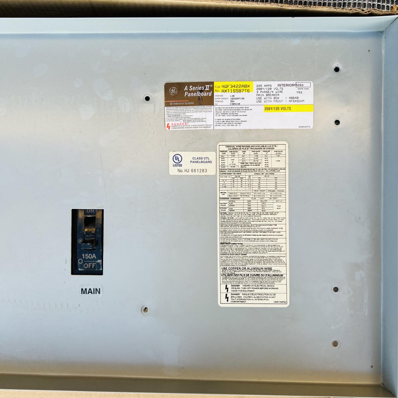 GE A Series II Panelboard AQF3422ABX 225A 208Y/120V 3PH - Photo 4