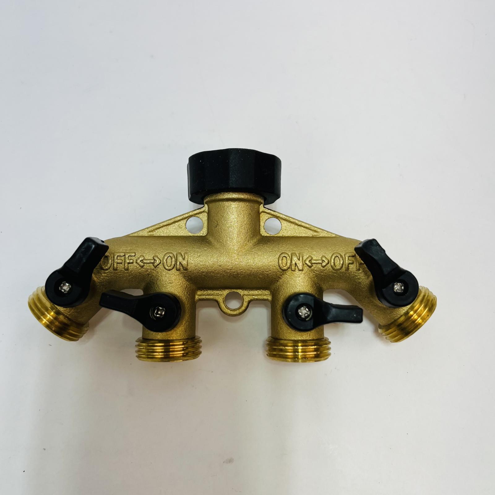 Brass 4 Way Garden Hose Splitter w/ Individual Valves - Photo 2