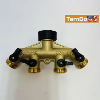 Brass 4 Way Garden Hose Splitter w/ Individual Valves at Yard, Garden & Outdoor Living in new condition