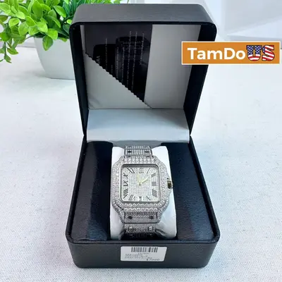$7990 Moissanite Iced Out Square Watch 20CTW Roman Dial Quartz Luxury Timepiece at Watches, Parts & Accessories in excellent condition