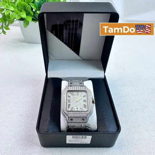 $7990 Moissanite Iced Out Square Watch 20CTW Roman Dial Quartz Luxury Timepiece at TamDoUS Taylorsville
