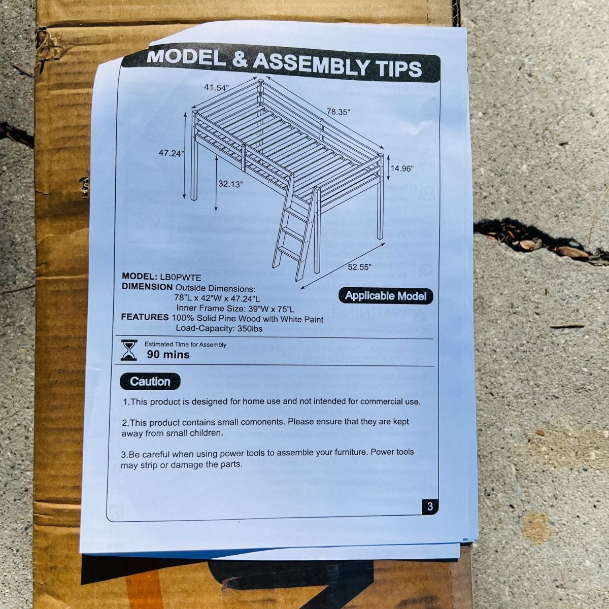 VINGLI Twin Loft Bed Solid Pine Wood White Finish, Ladder 350lb Capacity - Photo 2