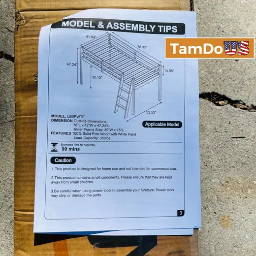 VINGLI Twin Loft Bed Solid Pine Wood White Finish, Ladder 350lb Capacity at TamDoUS Taylorsville