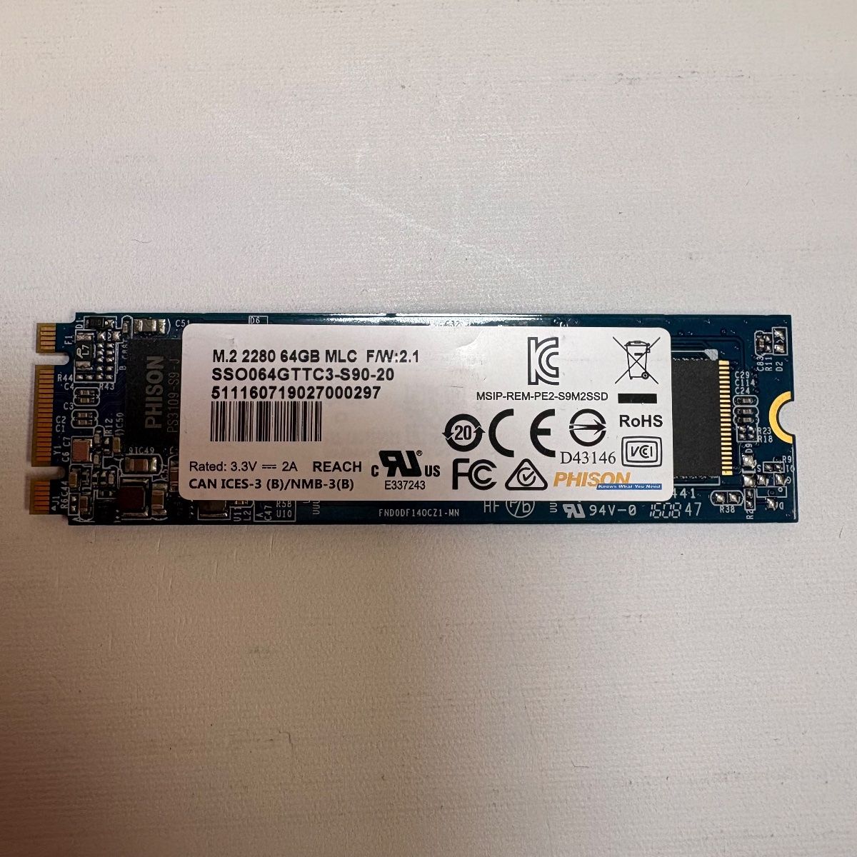 Phison 64GB M.2 SATA SSD 2280 SSO064GTTC3-S90-20 MLC Internal Solid State Drive - Photo 2