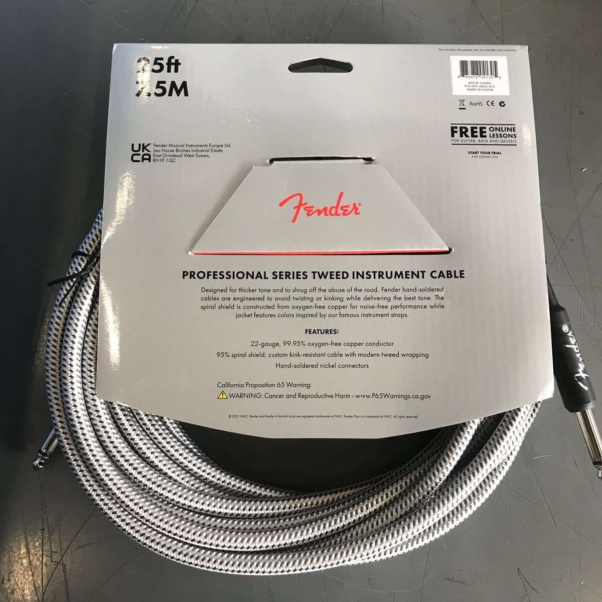 Fender Professional Series Tweed Instrument Cable, 25ft (7.5M), White Tweed - Photo 3