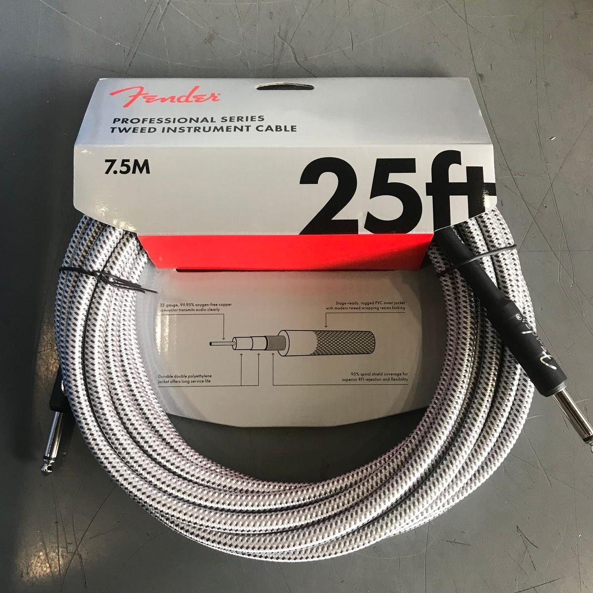 Fender Professional Series Tweed Instrument Cable, 25ft (7.5M), White Tweed - Photo 4